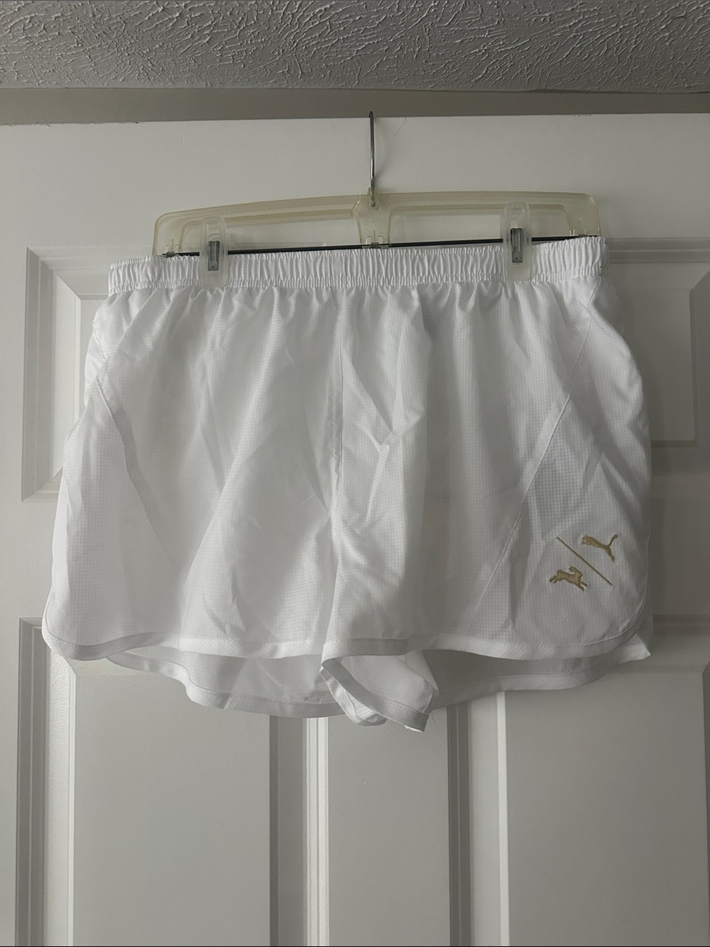 Tracksmith White Athletic Running Shorts with Gold Logo